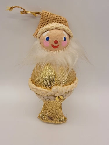Vintage Mr. Christmas 1969 Japan Santa Claus Ornament Burlap Hat MCM Boho 7"