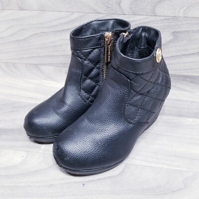 Michael Kors Youth Sz 12 M Cate Galy Black Boots Wedge Heel