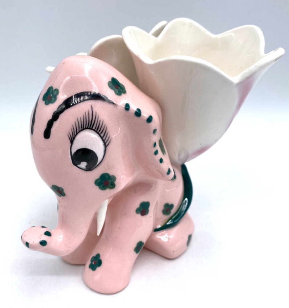 Vintage Napco Ceramic Pink ELEPHANT Figurine Planter with TULIPS & TUSKS - EXC!