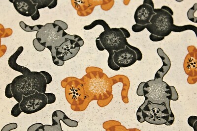 Sewing Fabric quilt Cotton 44'' x 1/2 yd Kitten Cat Tabby Orange Grey Black Cats