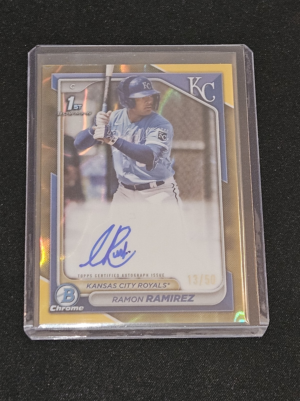 2024 Bowman Ramon Ramirez HTA Gold Lava Refractor 1st Chrome Auto 13/50 Royals