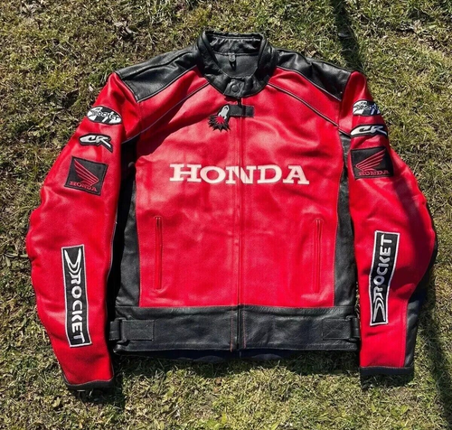 Mens Honda Motorcycle Racing Jacket Cowhide Leather Motorbike Sport Biker Jacket