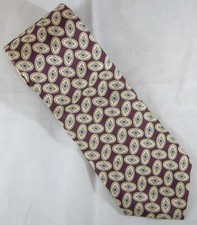 STRATHMORE Burgundy  Cream Ovals Silk Neck Tie 56" Long x 3.75" Wide E798 