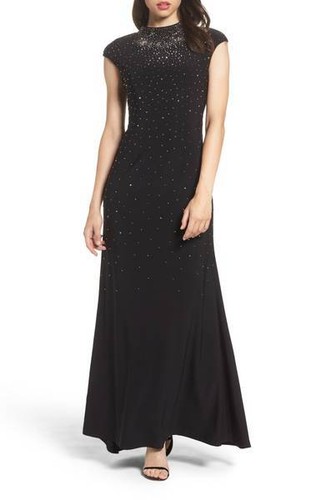EMBELLISHED MOCK NECK BLACK DRESS sz 6P 