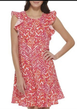 NWT Tommy Hilfiger Womens Ruffle Hem Mini Summer Shift Dress Linen Blend Pink 12