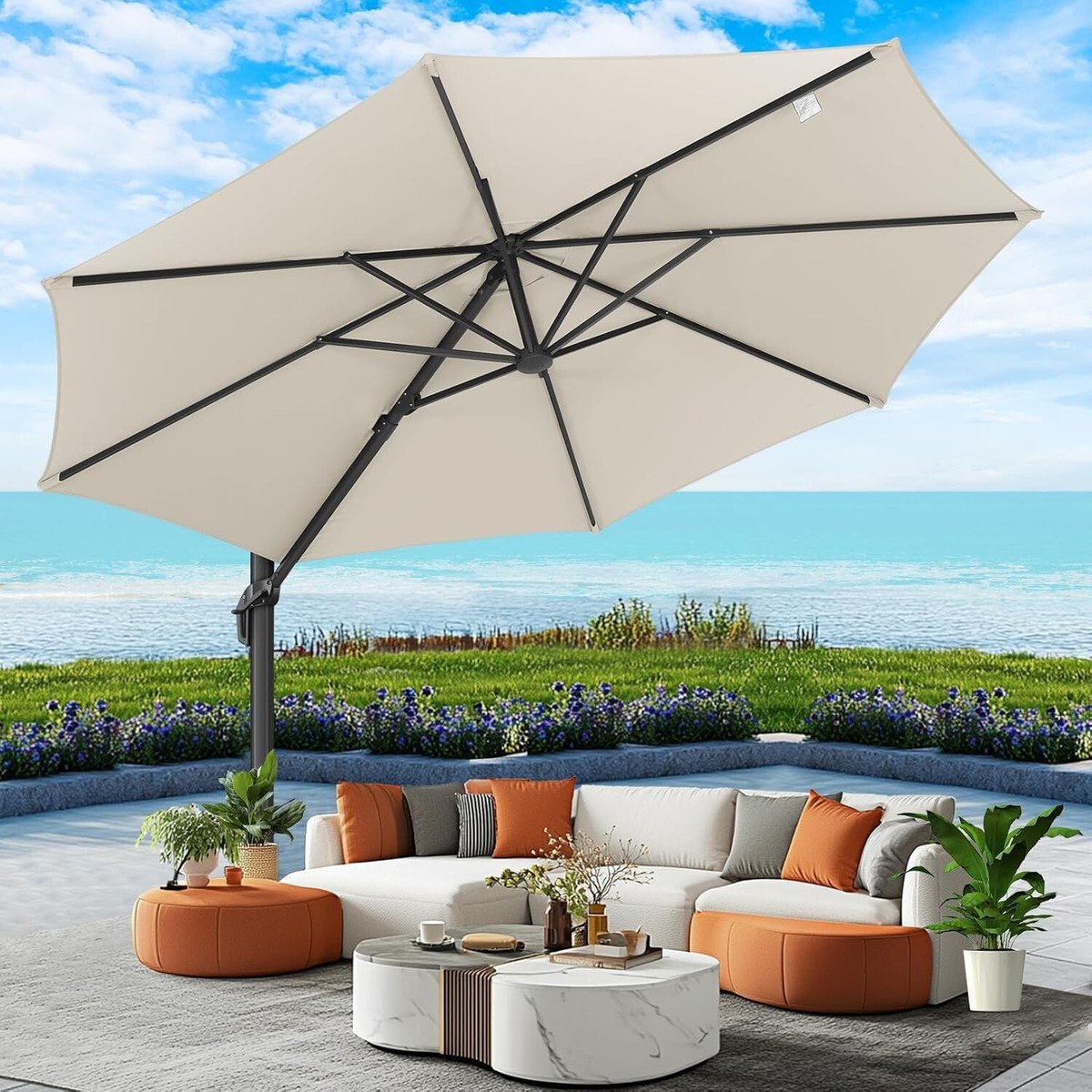 10FT Offset Cantilever Patio Hanging Umbrella Outdoor Market Umbrella Sun  Shade# | eBay
