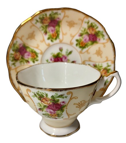 Vintage Royal Albert Teacup and Saucer England Rose Cameo Peach Gold Gilt 2003
