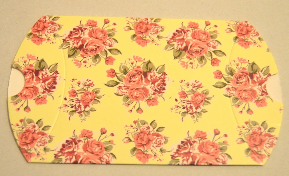 NEW Cream yellow with pink floral print 8.8x7.5x3cm pack 12 favour gift box cake - Image 2 of 2