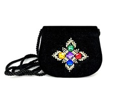 Vtg Multicolor Rhinestone Purse Black Evening Shoulder Bag Mini Small 80s 90s