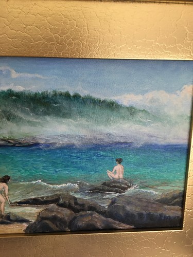 ORIG OIL PAINTING BY N NADZO FRAMED 14X16" MAINE HARBOR SUMMER BATHERS 8X10" - Picture 8 of 9