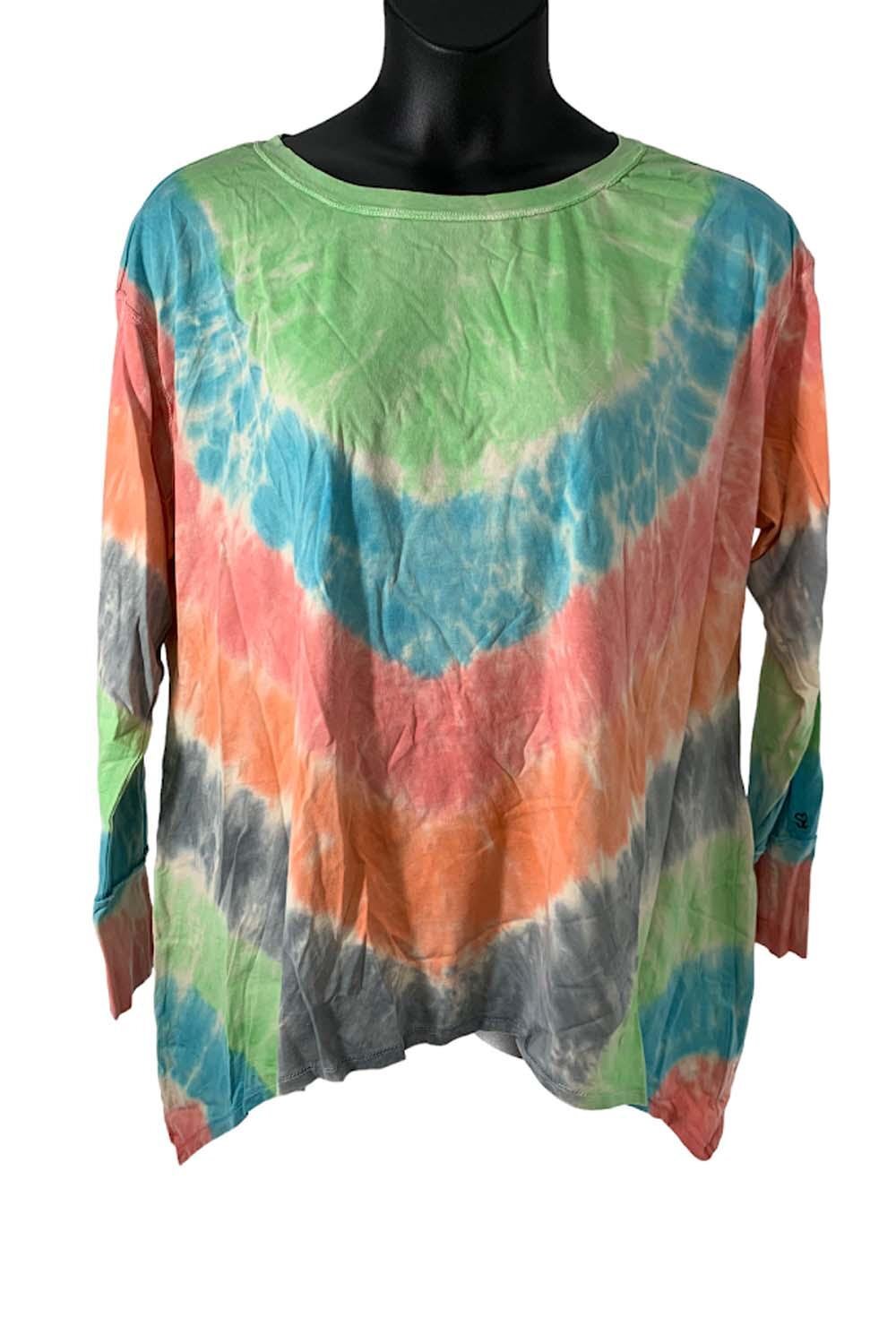 Seed to Style Printed Long Sleeve Top w/ Sharkbite Hem Multi TieDye