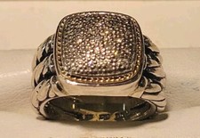 925 Sterling Silver 14k Gold Diamond Fashion Ring Size 7