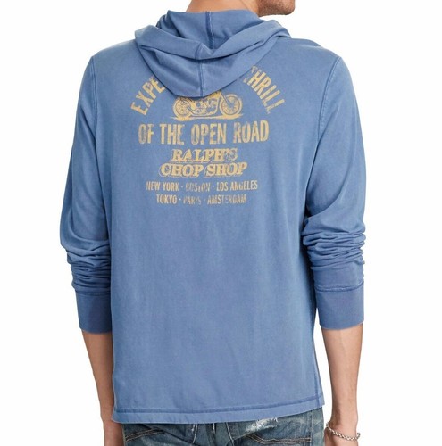 Polo Ralph Lauren Denim & Supply Mens Ralphs Chop Shop Moto Blue Hoodie Sweater - Picture 2 of 3