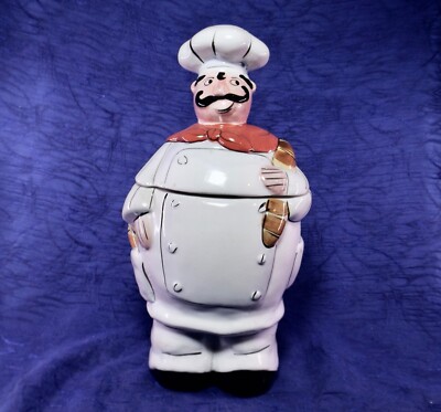 Male Fat Chef Ceramic Cookie Jar Holding Bread