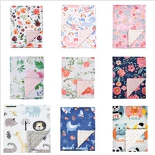 Baby Receiving Blanket/Crib Quilt Soft Minky Double Layer Dotted Backing 30x40"