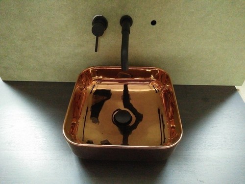 Gloss silver chrome square basin porcelain ceramic 390*390*140 mm top counter - Picture 10 of 10