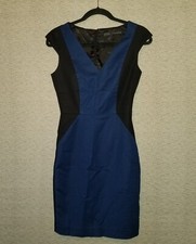 Zara Sheath Dress Womens XS Blue & Black Colorblock V-Neck Sleeveless 