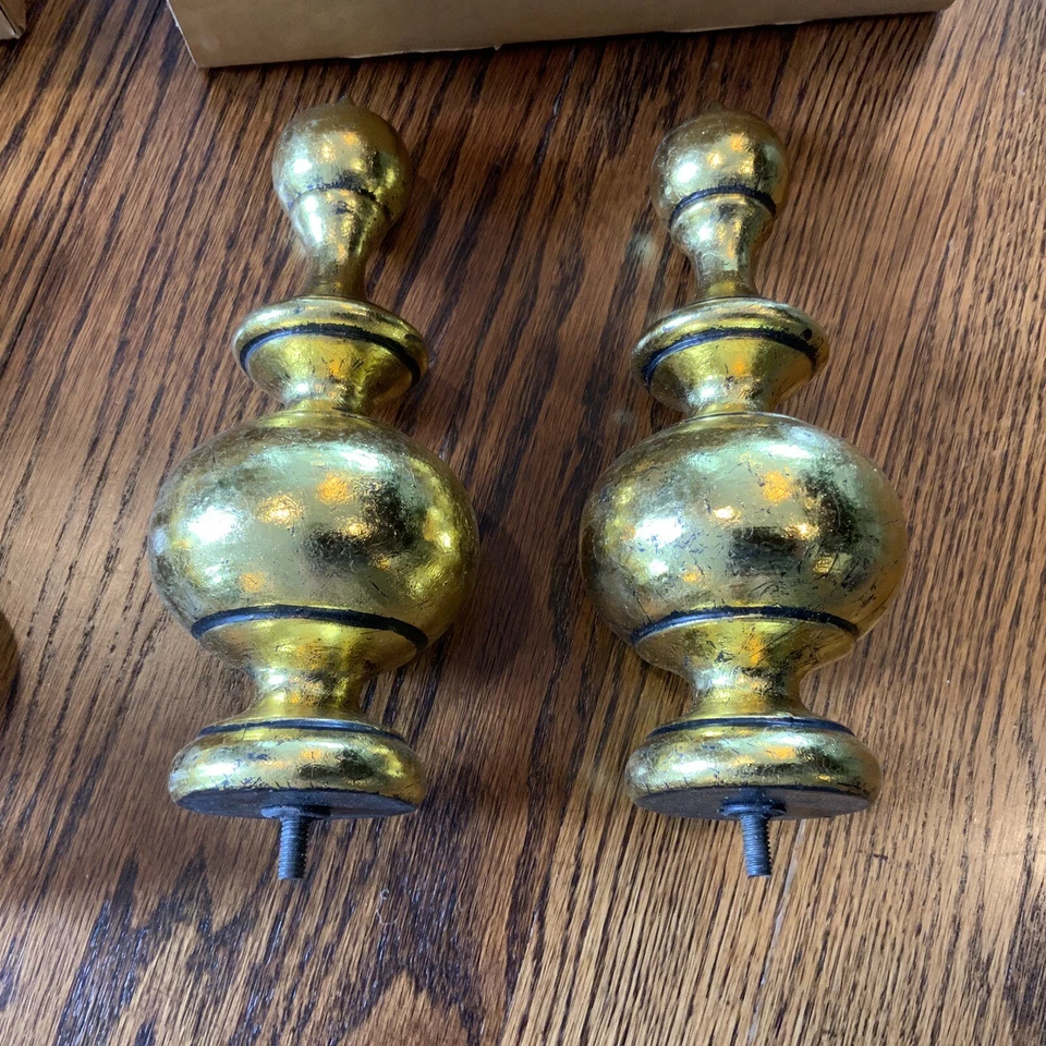 Nuevo de Lote Antiguo Juego de 4 Acabados de Madera Pier 1 Oro Adornado Dorado Para Varillas de 2” Bling Lujo NUEVO Foto 3 de 4