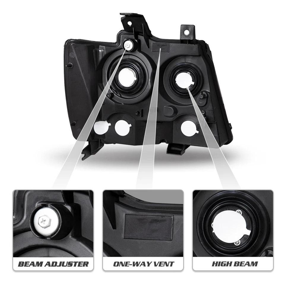 For 2007-2014 Chevy Avalanche Chevrolet Suburban Tahoe Chrome Headlights 07-14 - Image 3 of 4