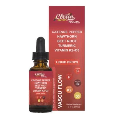 MARKENLOS Vascu Flow Cayenne Pepper Liquid Drop Hawthorn Beef Root Turmric Vitamin K2+D3 #