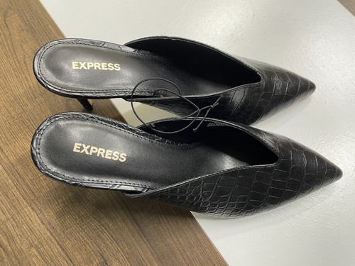 NEW Express Womens Size 8 Black Heels Snake Skin Shoes Pointed Toe NWT - Picture 5 of 8