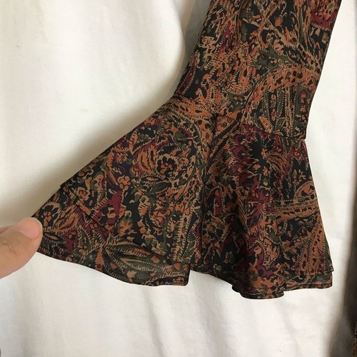 VTG Lauren Ralph Lauren Fairy Silk Paisley Bell Sleeve Dress Small Brown Forest - Picture 8 of 16