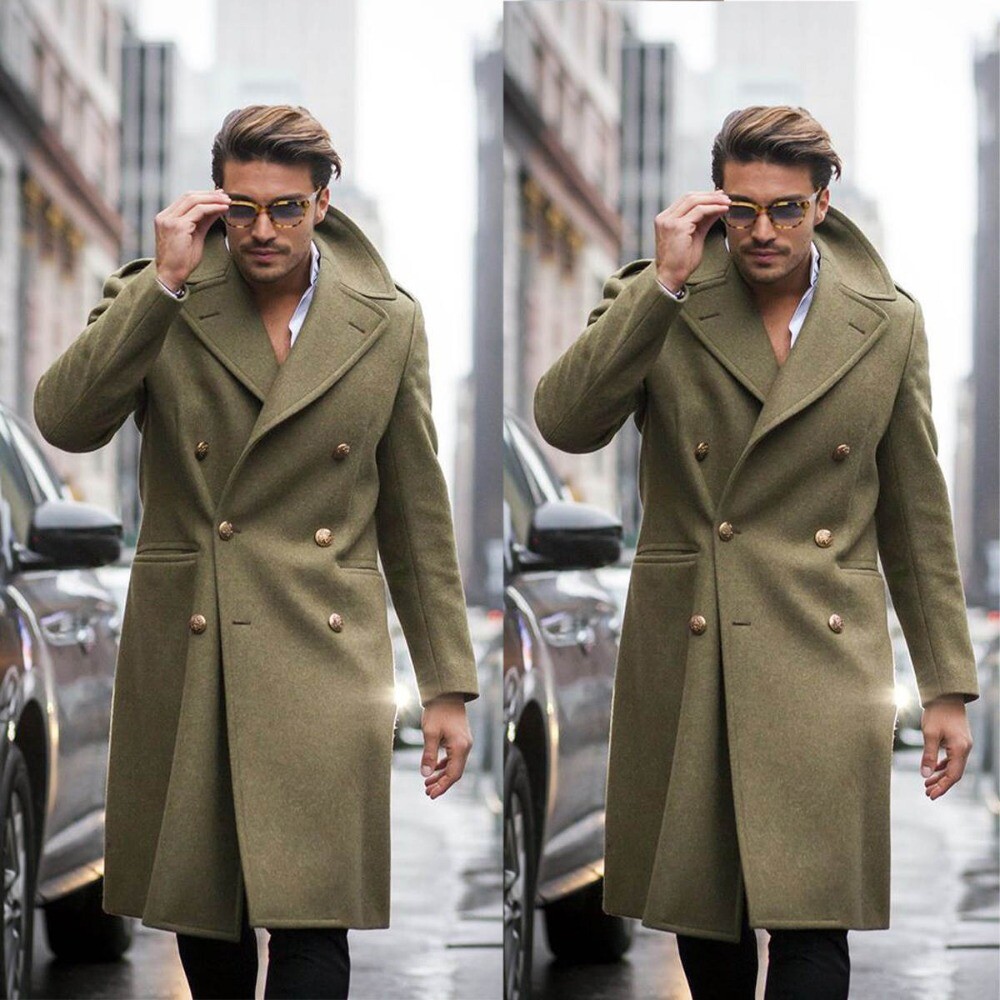 Men's Woolen Coat Big Wing Collar Double Breasted Overcoat Casual