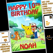 Biglietto di compleanno POKEMON personalizzato figlio nipote cugino amico + NOME ETÀ