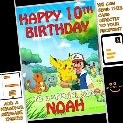 LJB CREATIONS Personalised POKEMON Birthday Card Son Nephew Grandson Cousin Friend + NAME AGE