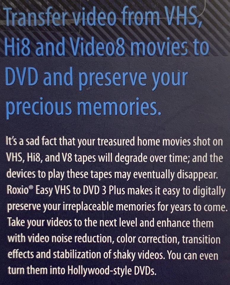 Roxio Easy VHS to DVD 3 Plus For Windows Made By Corel Sealed Retail Box FreeSH - Image 2 of 4