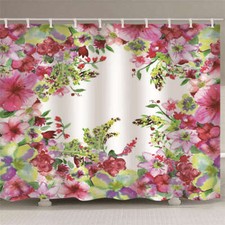 Red Floral Nice Wreath 3D Shower Curtain Waterproof Fabric Bathroom Decoration
