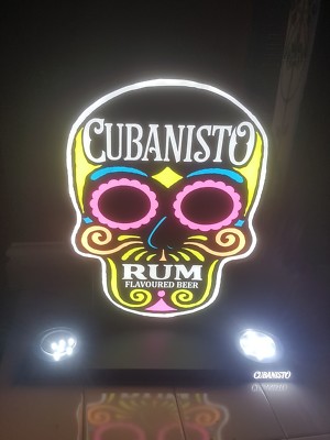 2 x CUBANISTO SKULL LED ILLUMINATED WALL HANGING NEON STYLE SIGN b//new pub bar