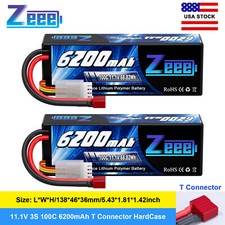 2xZeee 3S Lipo Battery 6200mAh 11.1V 100C T Plug for RC Car Truck Heli Airplane