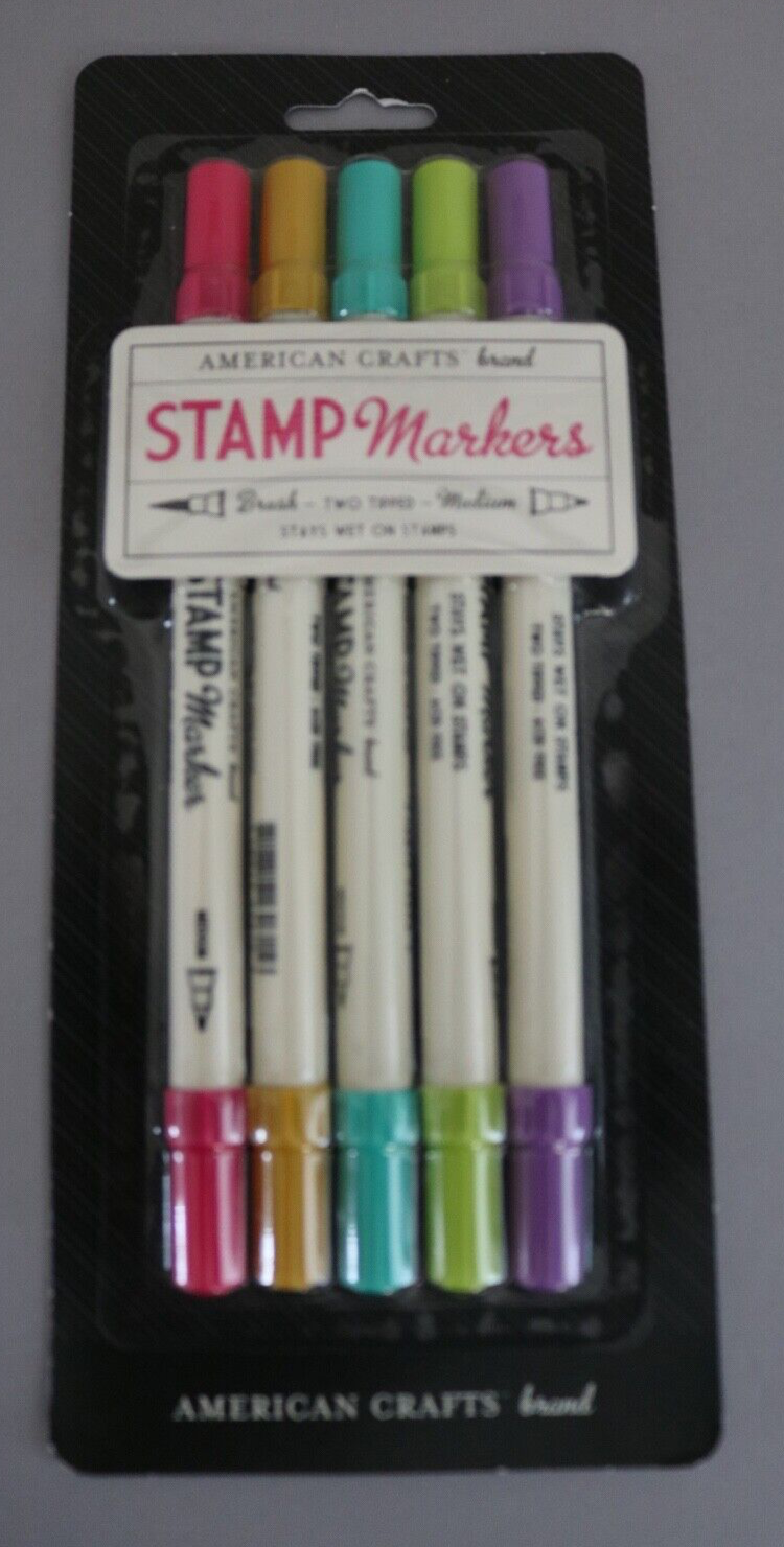 Stamp MARKERS Two Tips 5 Pack Card Making Scrapbooking American Craft NEW Sealed-image