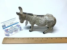 Vintage White Large AC Williams Cast Iron Donkey Still Piggy Bank Nice Shape