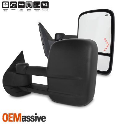 Pair Of Power Fold Towing Mirrors With Heat & Turn Signal - Smoke Black For 2007-2013 Chevy Silverado GMC Sierra