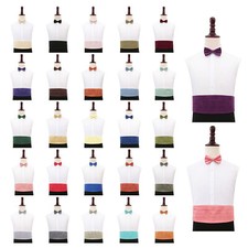 Mens Cummerbund Plain Shantung Formal Wedding Adjustable Accessory by DQT