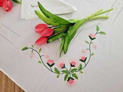 Elegante Tischdecke x12 reine Baumwolle Perkal sehr hochwertig Handstickerei