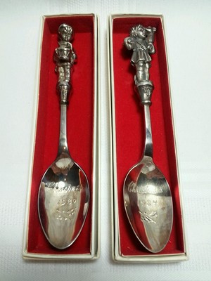 Two Reed And Barton Christmas Spoons 1980 And 1984 Drummer Boy And Shepherd Ebay