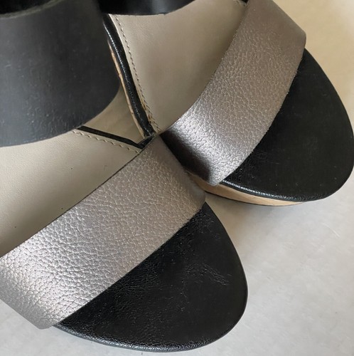 Franco Sarto Gardenia Black and Pewter Cork Wedge Heels Sandals Shoes Size 6 New - Picture 5 of 10