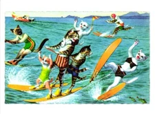 Oversized Postcard Dressed Cats Water Skiing