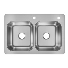 18 Gauge Stainless Steel 33" x 22" x 9" 2FRM-Hole Double Bowl Dual Mount Kitchen