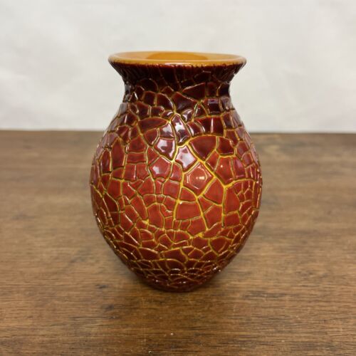 Zsolnay Pecs Vaso Eosina Rosso Crackled Iridescente Smalto Marrone Art Deco Ungheria - Foto 3 di 5