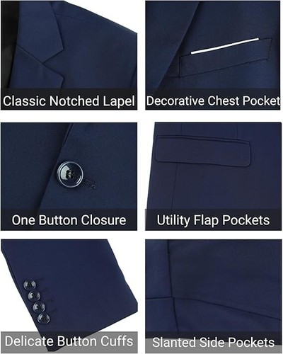 Herren Anzug Slim Fit Marineblau 2 Teiler 2XL 46R 40W Kerb Revers 2 Knopf - Bild 2 von 3