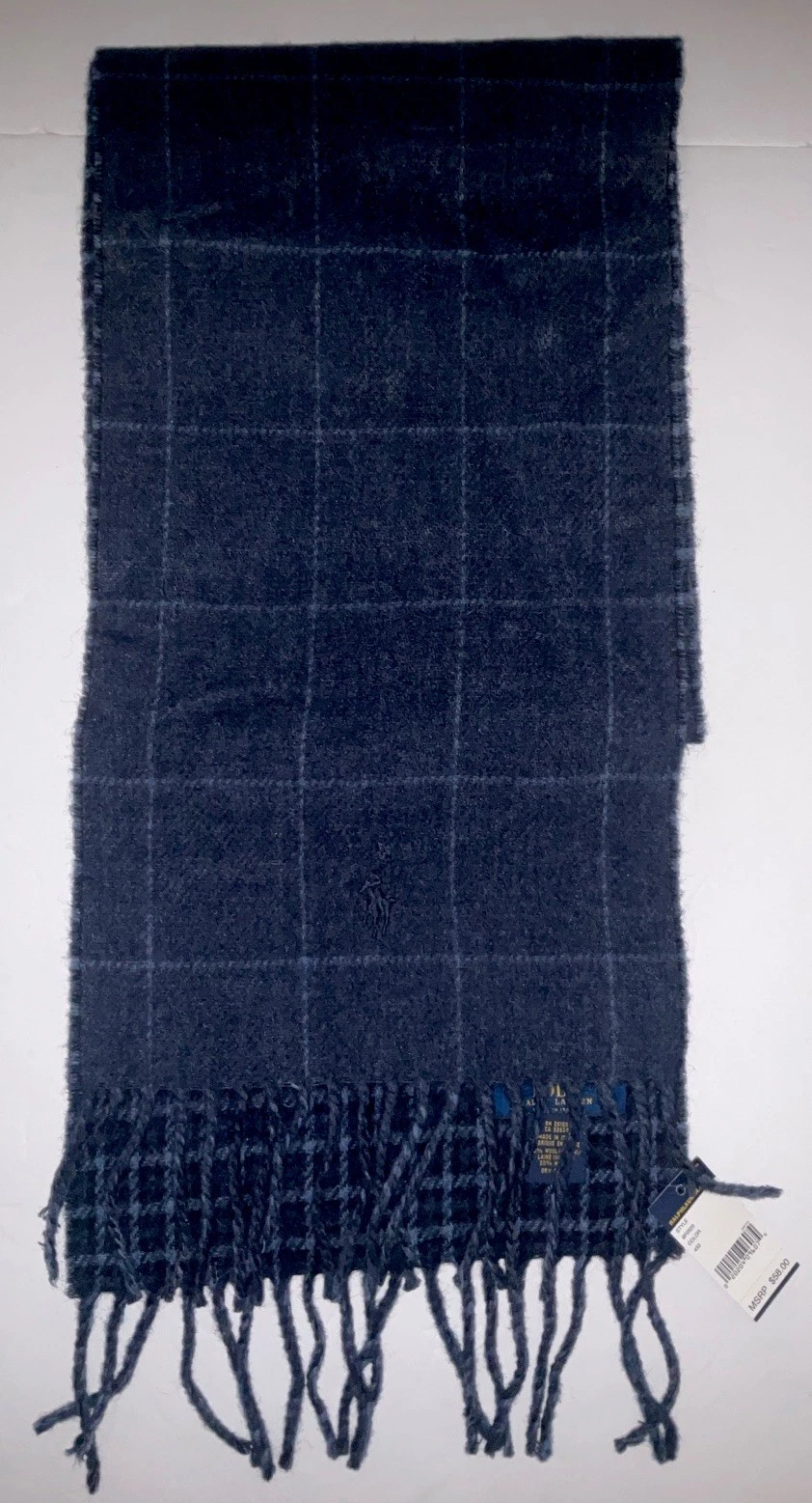 Ralph Lauren Blue Pattern Reversible Scarf 8”x64”