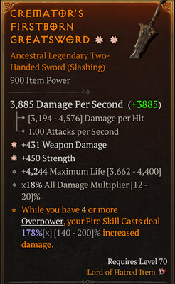  DIABLO 4 SEASON 13 Two Handed Sword 2GA STR + WD + Life+ All DmgMult GGEIII
