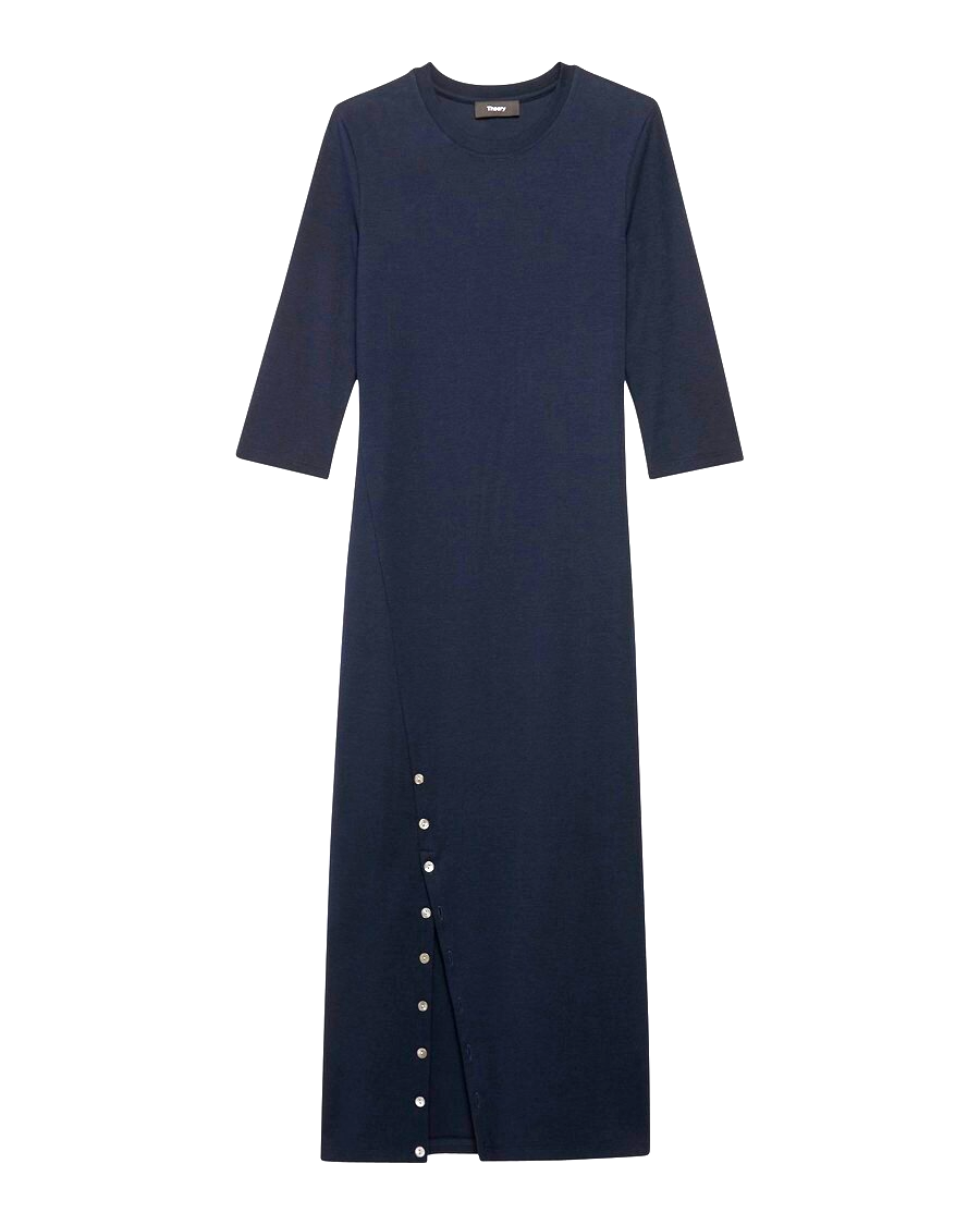 NWT Theory Button Front Midi in Black Perry Knit Ribbed T-shirt Dress P XS  | eBay