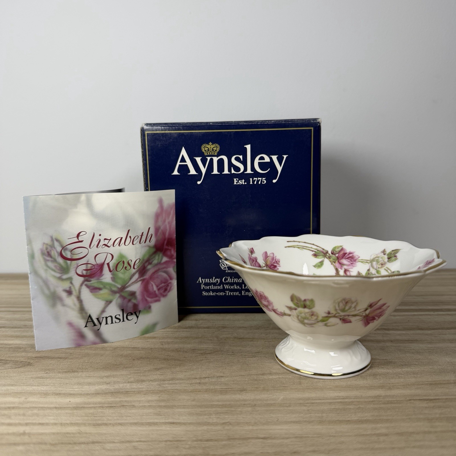 Aynsley Pedestal Bowl 5"" Elizabeth Rose Fine Bone China Floral Made in England