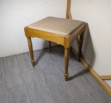 Vintage Rustic Country Colonial MCM Maple Wood Vanity Sewing Stool Storage G64