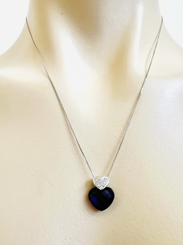 18k White Gold Natural Amethyst Heart and Diamond Pendant - Picture 3 of 7
